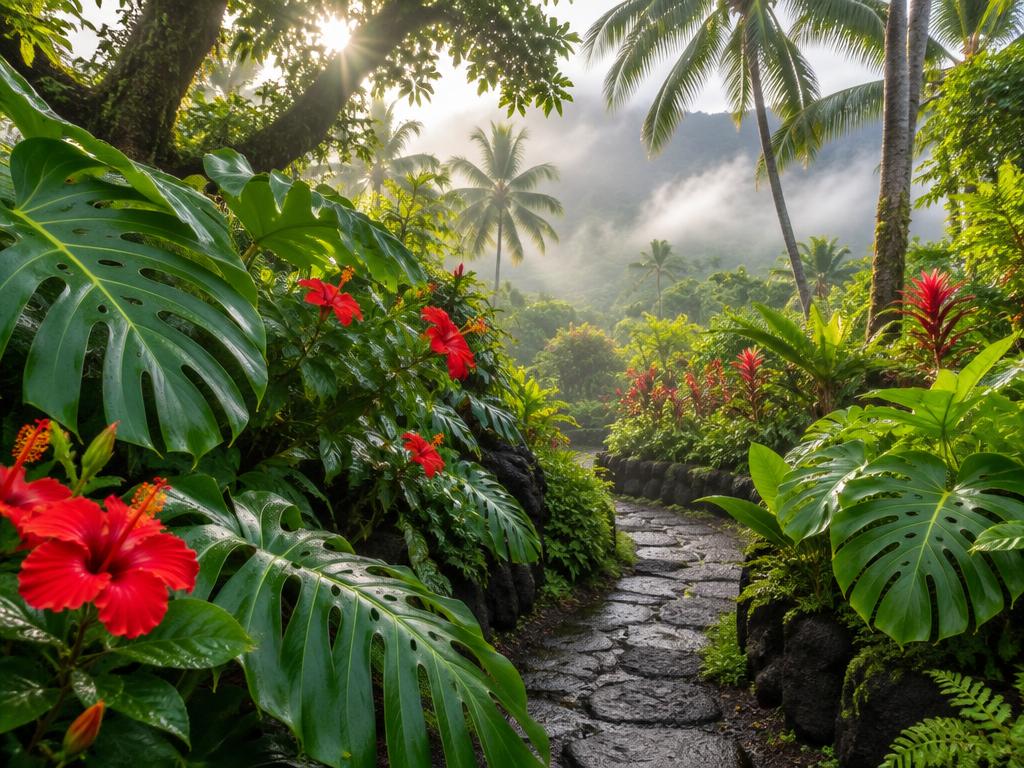Lush tropical garden on the property