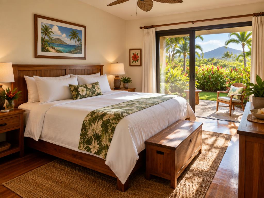 The garden-view guest room with king bed